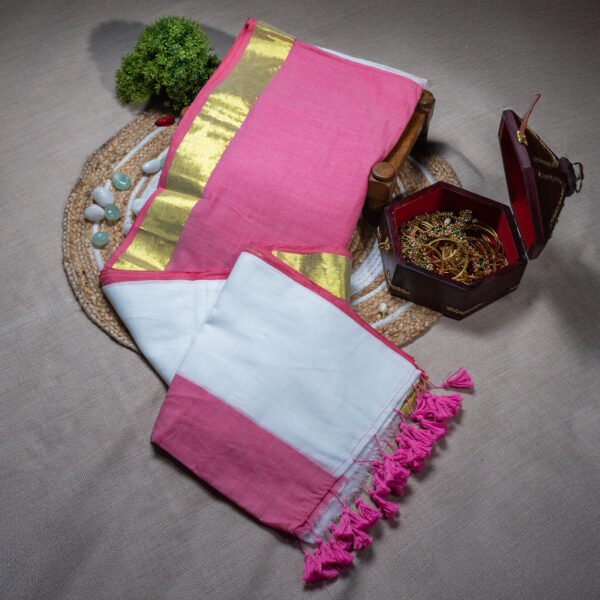 Thamara– Pink Border Onam Saree