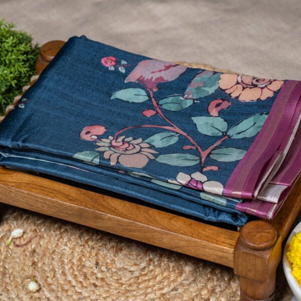 Teal Tara Floral Semi Tussar Silk Saree